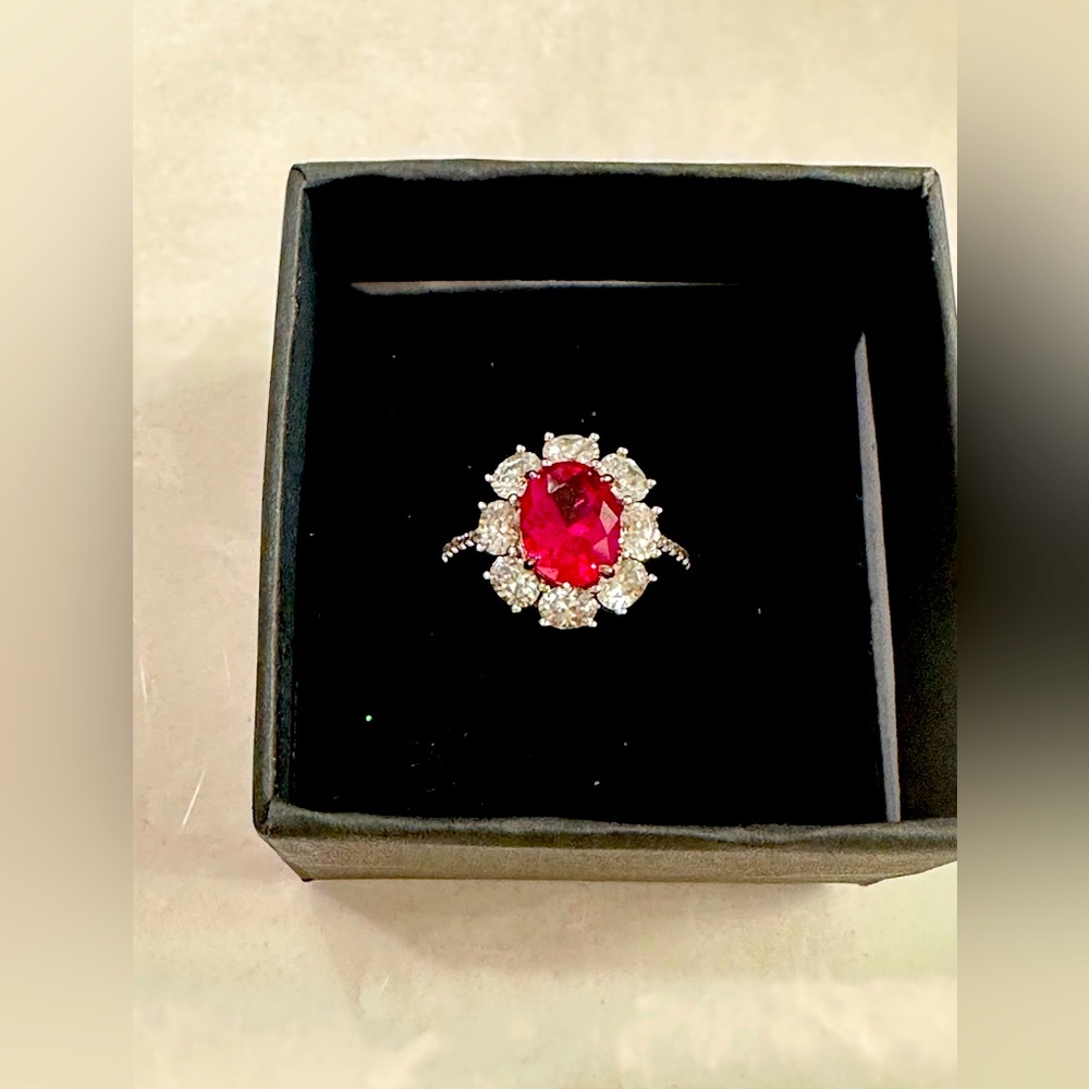 Ruby cocktail ring with 2 eternity bands